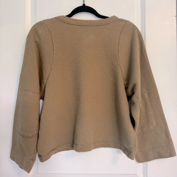 Madewell Shoulder Button Elbow Patch Long Sleeve Tan Top Size Small - Picture 5 of 7